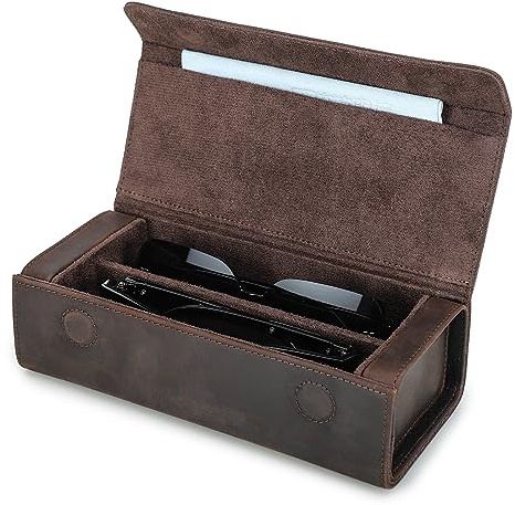 Kontakter läder glasögonlåda förvaring för män/kvinnor, 2/4 solglasögonhållare resefodral glasögon organiserare med mikrofiberfoder och rengöringsduk spår