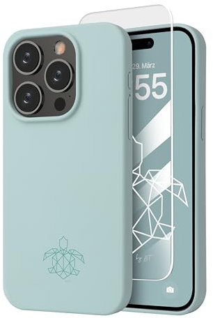 turtleandcase Silikonhülle für iPhone 15 Pro (6,1) - Liquid Silicone Case - Kostenloses Panzerglas - Hochwertiges Silikon - Mikrofaserfutter Rundumschutz Schutzcase (Helles Minzgrün)