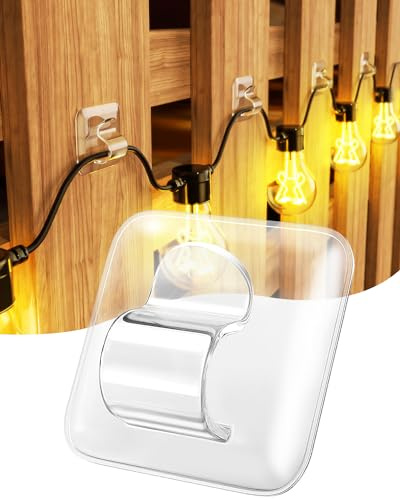 LZC 25 Pack Clear Adhesive Strips Hooks for Outdoor String Lights Clips