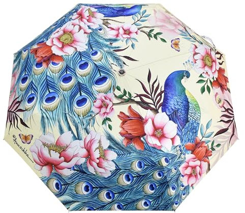 Anuschka Damen Regenschirm mit handgemaltem Kunstdruck - Duomatik zum Öffnen/Schließen - 97 cm - UPF 50+ - Wasserdichtes Obermaterial - Windresistent - Pretty Peacocks