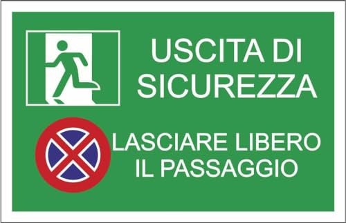 M-ITALY CARTELLO SEGNALETICO - MULTISIMBOLO USCITA DI SICUREZZA LASCIARE LIBERO IL PASSAGGIO - Adesivo Extra Resistente, Pannello in Forex, Pannello In Alluminio (30x42, Alluminio)