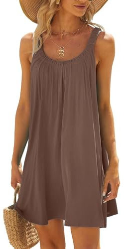 Sommerkleid Damen Kurz, Strandkleid Damen Minikleid Tank Trägerkleid Ärmellose Tshirt Kleid Hawaii Urlaub Bikini Cover Up Lässig Locker Kurze Sommer Strandkleider für Frauen Teenager Mädchen