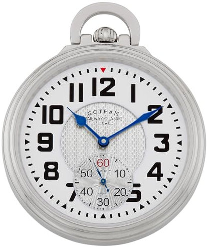 Gotham GWC14115S Taschenuhr für Herren, Edelstahl, mechanisch, mit Handaufzug, klassische Nostalgie-Serie, silber, Taschenuhr