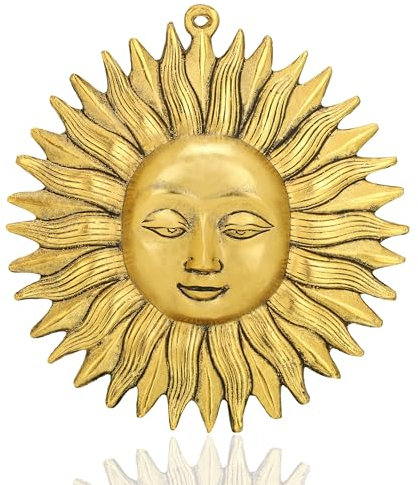 Craft Trade Wanddekoration Kupfer Metall Sonne Idol Vastu Artikel Glücklich Wandbehang Statue für Dekor Zuhause Wohnzimmer und Schlafzimmer- Gelb