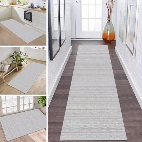 ZDYHMrj Teppich Läufer Flur Küche rutschfest waschbar Teppichläufer Lang 80X400CM Grau Weiß Schwarz Korridor Teppichmatten Kücheteppich Schlafzimmer Wohnzimmer Flurmatten Breit 40-120cm
