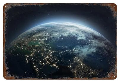 YYHMKBYY Die Erde bei Nacht, Stadtlichter auf dem Planeten,Tin Signs Wall Art Poster Metal Poster for Home Bar Cafe Garage Bathroom,30 x 40 cm (12 x 16 Zoll)-157