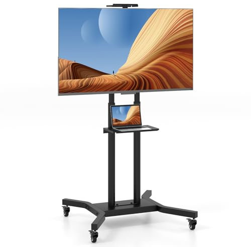 GYMAX Support TV sur Pied Mobile, Réglable en Hauteur 116-151CM, avec Roues Verrouilable, Plateau Supplémentaire pour Projecteur, pour Écrans LCD, LED, OLED 32 à 70 Pouces, Max VESA 400 x 600 mm