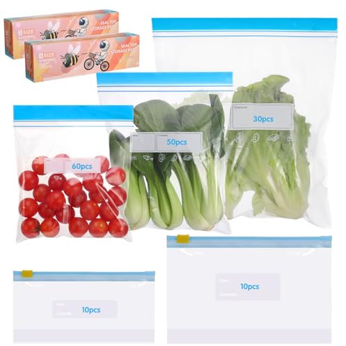 160 Pcs Food Storage Freezer Bags,5 Sizes Zip Lock Bags(0.55L, 0.65L, 1.25L, 1.40L, 4.25L), Resuable Food Bag Plastic Sandwich Bag with Expandable Bottom for Fruits,Vegetables,Meat,Grains