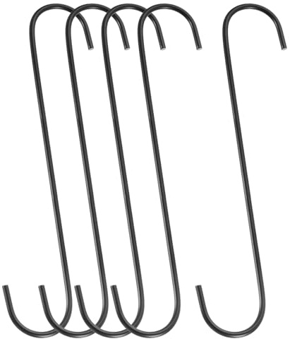 sourcing map S-Haken zum Aufhängen, 30 cm, extra lange Eisen-Kleiderbügel für Kleiderschrank, Küche, Werkstatt, Schrank, Badezimmer, Garten, Schwarz, 5 Stück