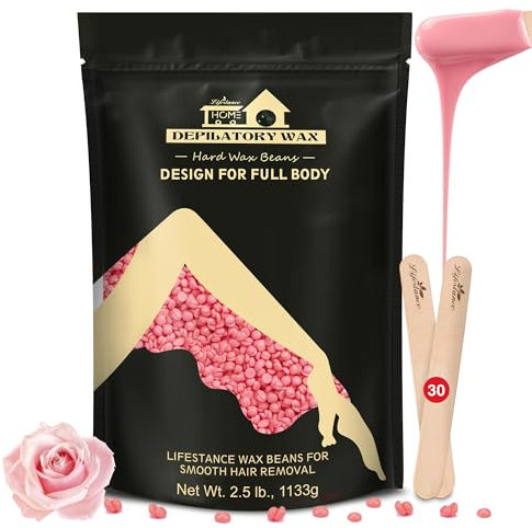 Lifestance 1133g Waxing Perlen Formuliert für Anfänger, Wachsperlen mit 10 Holzspatel für Enthaarung, Rose Wachs Haarentfernung Perlen für für Bikini - bein - achselhöhle