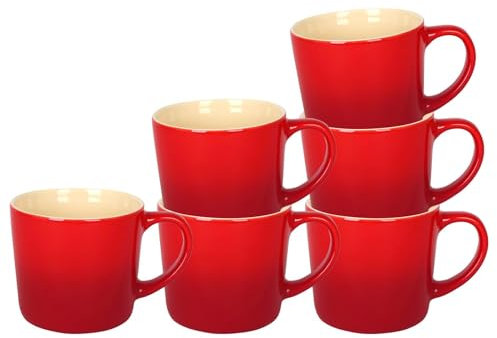 Argon Tableware 330ml New Bone China Ombre Mugs - Red - 6X Colourful Glazed Fine Ceramic Stoneware Pottery Coffee Tea Cup Set | Microwave & Dishwasher Safe