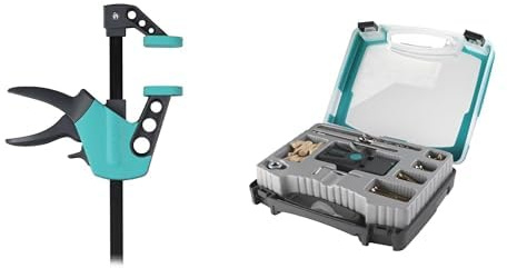 wolfcraft Einhandzwinge Easy 75-150 mm 3020000 / Einfaches Spannen und Lösen der Zwinge mit nur einer Hand+ Undercover Jig Set - 4642000 – Bohrschablone und Zubehör für versteckte Holzverbindungen