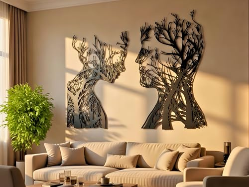 VAILLA Gesichter Bild Holz 3D – Wanddeko Wandbild Wohnzimmer Schlafzimmer | MDF Sperrholz, Lasergeschnitten, Gesichter Linienkunst, 5 Größen, Schwarz Silber, personalisierbar, Eingang Esszimmer Büro