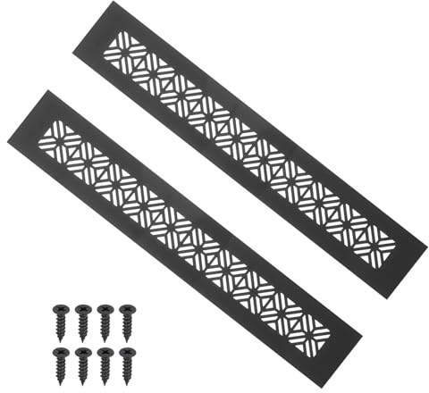 PATIKIL Door Air Vent Cover 300mm x 50mm Aluminum Black 2 Pcs | Heavy Duty Grille Ventilation Cover,Louvered,with Mounting Screws,for Cabinet Wardrobe Door