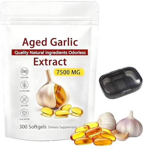 Estratto di Aglio Invecchiato, 7500 Mg Estratto di Aglio Biologico, Aglio Invecchiato Ingredienti Naturali per Uomini e Donne con Organizer Portatile (1PC)
