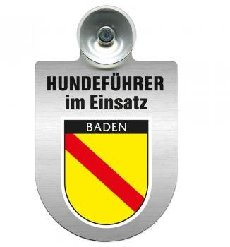Einsatzschild Windschutzscheibe incl. Saugnapf - Hundeführer im Einsatz - 309381- Regionen nach Wahl Farbe Region Baden