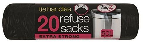 Tidyz 24 X 20 (480 Tie Handles Kitchen Liners 50L Extra Strong Black Swing Bin Bags Refuse Waste Rubbish Sacks, 10 x 10 x 10 cm
