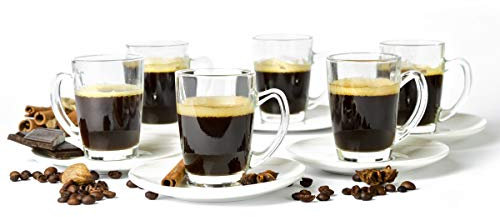 Sendez 12tlg Espressotassen mit Porzellan Teller Espressogläser Espresso Glas Mokkatassen