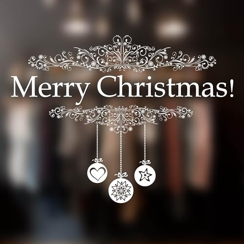 Large Traditional Merry Christmas Window Stickers Reusable with Decorations - Merry Christmas Window Sign - Xmas Window Stickers
