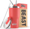 Beast Thermobecher 900 ml - Koralle I Mehrweg Thermo Kaffeebecher To Go mit 2 Strohhalmen & Reinigungsbürste I Doppelwandiger Trinkbecher aus Edelstahl I Perfekt für Kaffee oder Eiskaffee I BPA-frei