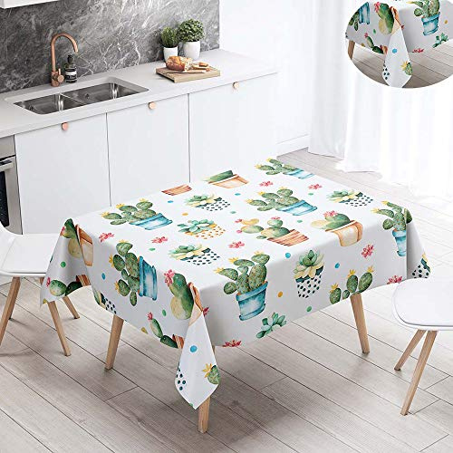 FANSU Tovaglia Idrorepellente Impermeabile, Rettangolare Cactus Stile Tropicale Antimacchia Lavabile Copritavolo Tavolo Panno Cucina per Sala da Pranzo Decorazione (Verde Cactus,140x260cm)