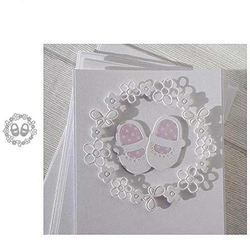 Stanzformen für Kartenherstellung, Babyschuhe und Blumenkranz, Metall, für Bastelarbeiten, Scrapbooking, Papierkarten, Schablone