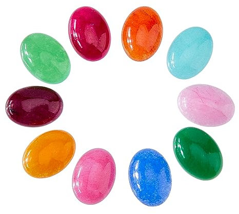 SUPERFINDINGS 40Pcs 5mm 10Colors Oval Natural White Jade Cabochons Gefärbte Edelstein Cabochons Mit Flacher Rückseite Für Die Schmuckherstellung von Halsketten Keine Löcher