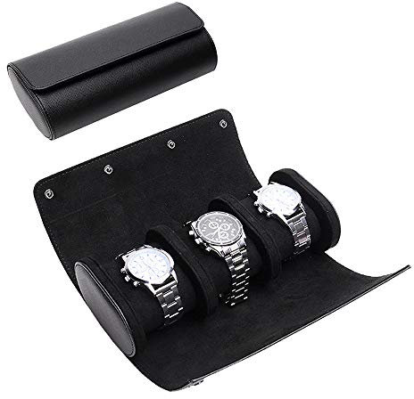Uhrenrollen-Reise-Etui für Damen und Herren,3 Uhren Aufbewahrung und Organizer,sichere Aufbewahrung mit innovativen, Reisen und Ausstellungen, (schwarz)
