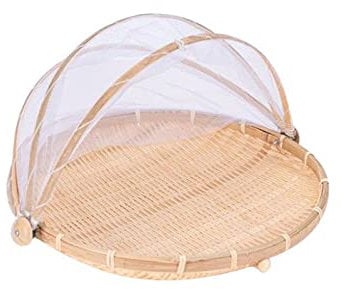 Xshelley Panier rond en bambou avec couvercle, légumes, fruits, pain, panier de rangement (42 cm de diamètre)