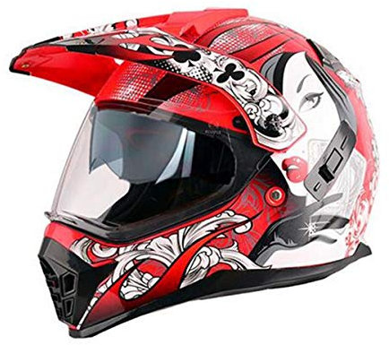 Casco da Motocross Donna Uomo Casco Moto Cross con Doppia Visiera, Casco Enduro Casco Integrale da Discesa MTB Quad MX Offroad ATV Downhill Motorino Scooter Motoslitta Sport, 3 Colori,Rosso,M