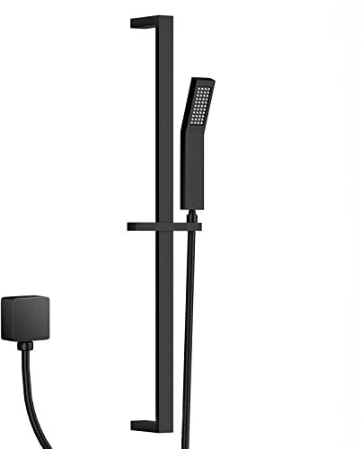 LANSEN Pomme de douche en cuivre noir mat avec barre coulissante et kit de douche mural avec tuyau de fixation murale et support réglable