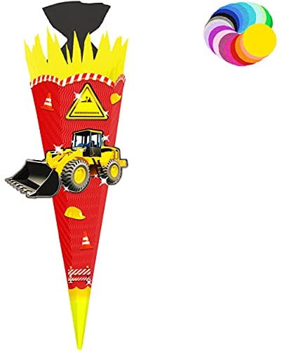 alles-meine.de GmbH Bastelset - Schultüte Farbe & Größe wählbar 70/85 / 100 cm - Bagger - Baustelle - Farbe frei wählbar - Bastelschultüte - Zuckertüte zum selber Basteln B..
