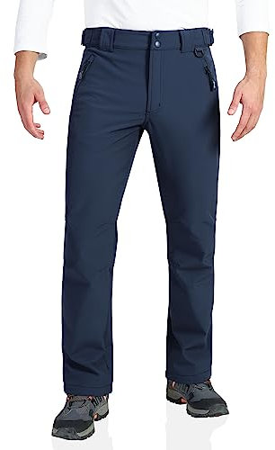 Outdoor Ventures Mens Waterproof Trousers Warm Fleece Lined Ski Snow Hiking Pants Softshell Trousers with Expandable Waist (Dark Blue,38W/32L)