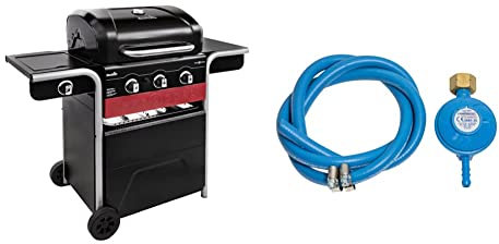 Char-Broil Gas2Coal Hybrid Grill Barbecue a Gas e Carbonella con 3 fuochi & Campingaz Kit, Tubo, Fascette per Bombole Attacco Italia Regolatore di Pressione del Gas