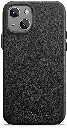 WIIUKA Hülle für iPhone 13, Deutsches Leder, Lederhülle extra Dünn, Premium Handyhülle, Case, Qi, Schwarz