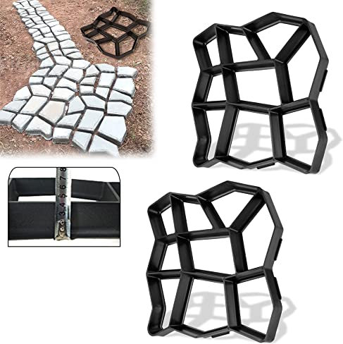 Froadp 43x43x4cm Gehweg Form Betonform Schwarz Schalungsform Unregelmäßig 9 Kammer Betonpflaster Gießform DIY Pflasterform aus Kunststoff für Gehwegen Trittsteinen Garten Rasenbahnen (2 Stück)