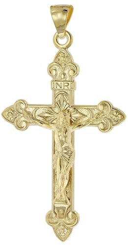 trendor Kreuz-Anhänger mit Korpus Gold 585 (14 Karat) 40 x 27 mm zeitloser Halsschmuck für Herren, elegante Geschenkidee aus Echtgold, 51999