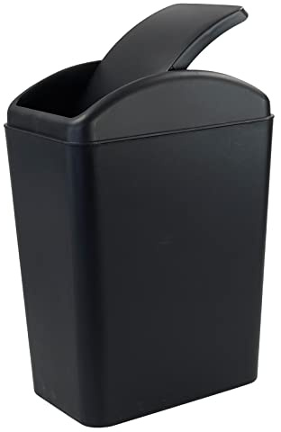 Qskely 4.5 Gallon Plastic Swing-Top Trash Can, Garbage Can with Lid, Black