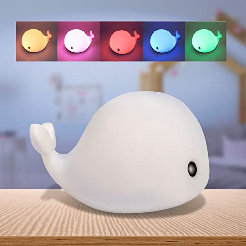 X4-LIFE LED Nachtlicht Wal mit Akku | 7 versch. Farben mit Timer | inkl. Akku und Micro-USB-Kabel | für Kinder leicht zu handhaben