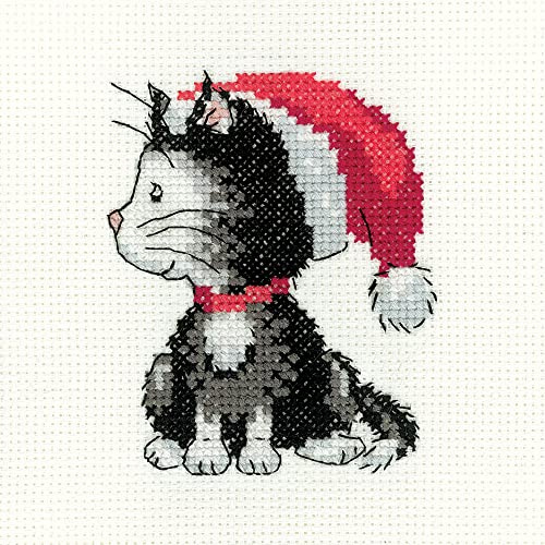 Heritage Crafts Cross Stitch Kit - Black & White Christmas Kitten