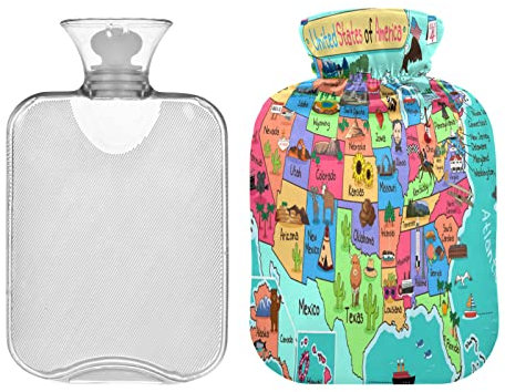 Kcldeci Hot Water Bottle with Cover Map of The United States 2L Hot Water Bag for Hot and Cold Compress Hand Feet Warmer for Kids Men Women