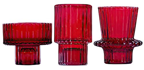 3PCS Kerzenständer Glas, Rot Kristall Deko Kerzenhalter Set für Stabkerze Kerzen Teelichter Tischdeko Hochzeit Party