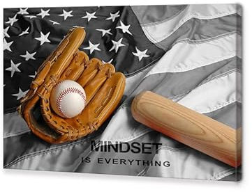 KAWAHONE Baseball-Sport-Wandkunst, amerikanische Flagge, Baseball-Poster, Sport, Leinwanddrucke, Wandkunst, Dekor für Schlafzimmer, Wohnzimmer, modernes Poster, Kunstwerk, gerahmt – 61x91.4 cm
