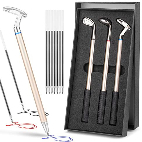 Vatertagsgeschenk, Golf Kugelschreiber Geschenke für Männer, Golf Stifte mit Mini-Golfbälle, Geschenk Golfstifte Set für Papa, Geburtstagsgeschenk Gadgets für Männer,Schreibfarbe Schwarz, Blau, Rot