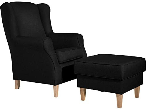 58 aufm Kessel Ohrensessel Karlen Bezug Flachgewebe Buche Natur/schwarz 22016