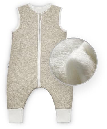 Ehrenkind® Ganzjahres-Schlafsack mit Füßen Wollfüllung | 100% Bio-Baumwolle mit 100% Wolle Füllung Baby-Schlafsack | Oeko-TEX | Beige Melange 90