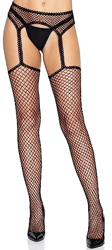 LEG AVENUE Damen Netzstrümpfe mit Angenähtem Strumpfgürtel Strumpfhose (1er Pack)