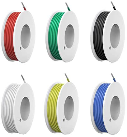 HUAZIZ 24 AWG Elektrisches Draht-Set 24 Gauge Silikon Elektrodraht verzinntes Kupferkabel 6 Farben 10 Meter pro Elektrokabel Hakendraht flexibel und weich für DIY
