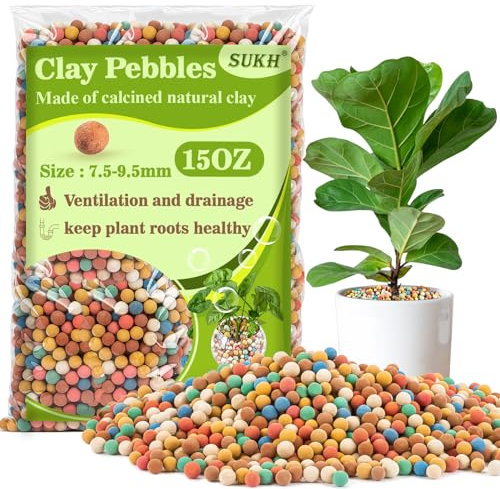 Sukh Guijarros de arcilla para plantas, 15 onzas, pequeños guijarros para plantas de interior, arcilla natural, utilizados para drenaje, decoración, acuaponía, hidroponía y otros elementos esenciales