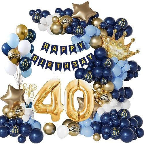 40 Geburtstag Deko, 40. Geburtstag Mann Frauen, 40 Jahr Geburtstagdeko Marineblaues Gold, Happy Birthday Girlande Ballon 40 Deko, Birthday Party Decorations